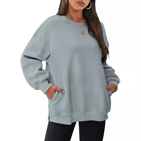 Women’s casual oversized sweatshirt with side pockets, ribbed hem, and dropped shoulder Mune Fashion
