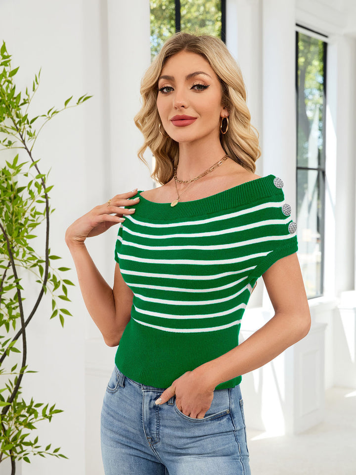 Women's fashionable striped pullover with decorative buttons Mune Fashion