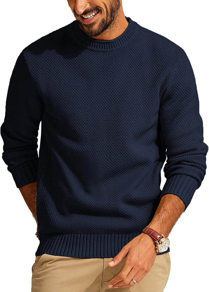 Men's Waffle Knit Sweater with Round Neck Mune Fashion