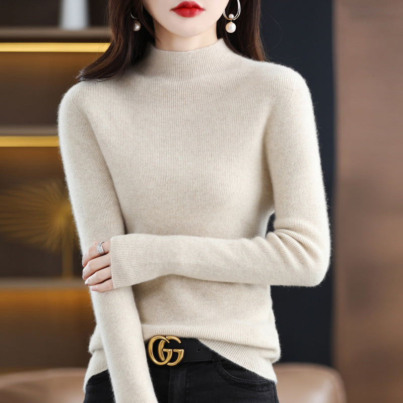 Women's Slim-Fit Mockneck Sweater Made of Cashmere-Like Fine Knit Mune Fashion