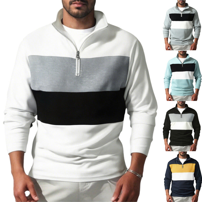 Men's Nano Sweatshirt with half zipper, stand-up collar and distinctive block stripes Mune Fashion