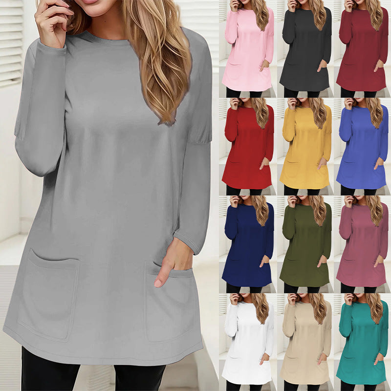 Ladies Casual Longline Tunic with Crew Neck and Patch Pockets Mune Fashion