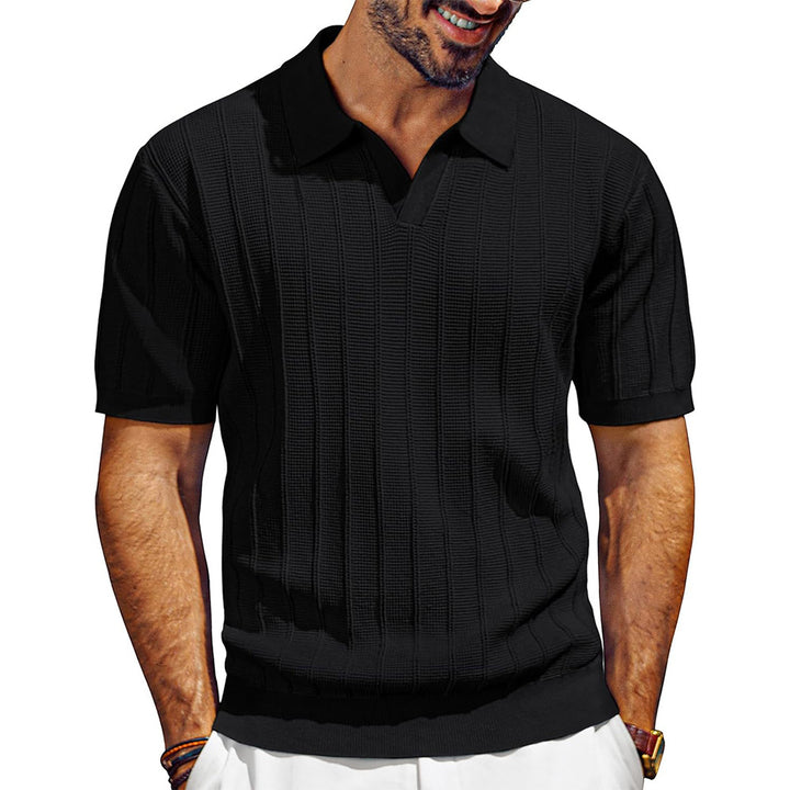 Men's lightweight short-sleeve knit polo shirt with textured rib pattern Mune Fashion