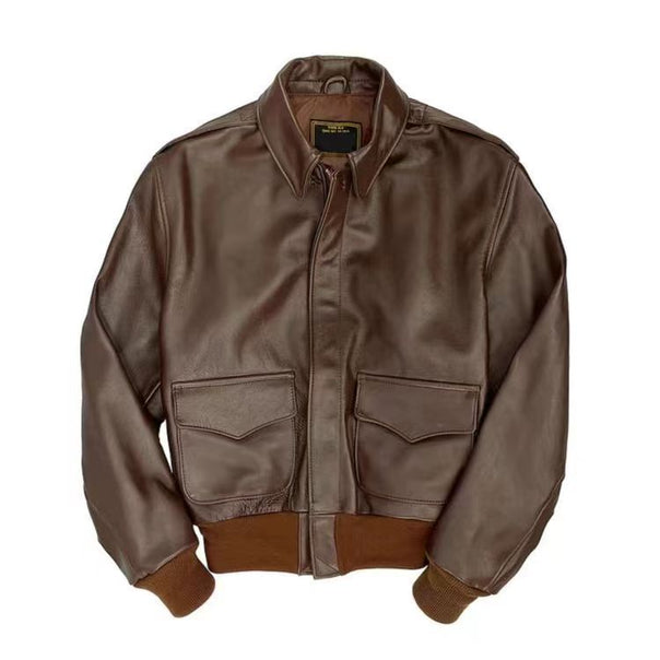 Men's Flight Jacket Made Of High-Quality Lamb Leather with Practical Pockets and Elastic Cuffs Mune