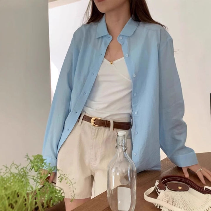 Women's Casual Oversized Shirt Blouse with Boxy Silhouette and Roll-Up Sleeves Mune Fashion