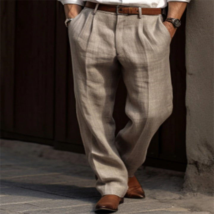 Men's pleated linen chinos with high waist, wide leg and classic side pocket cut Mune Fashion