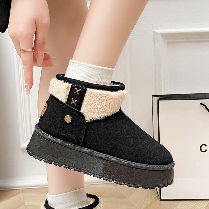 Women Insulated Platform Ankle Boot with Teddy Collar and Slip-On Shaft Mune Fashion