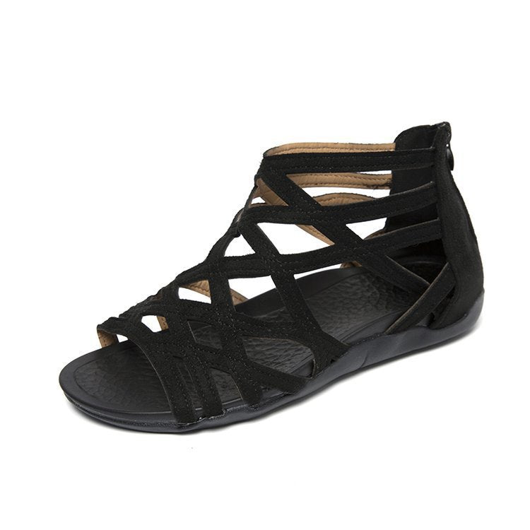 Women's Roman sandals with zipper, woven cut-out upper material and padded comfort sole Mune Fashion