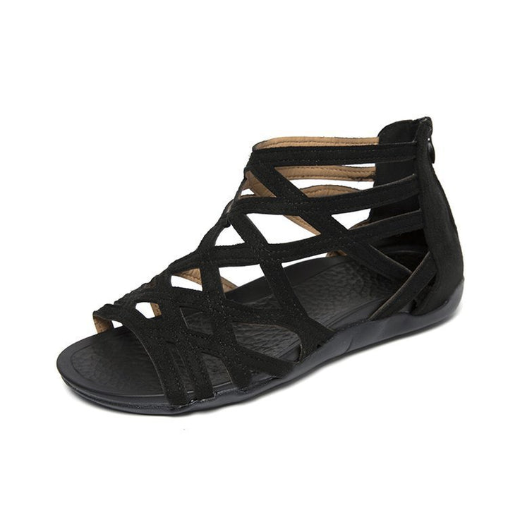 Women's Roman sandals with zipper, woven cut-out upper material and padded comfort sole Mune Fashion