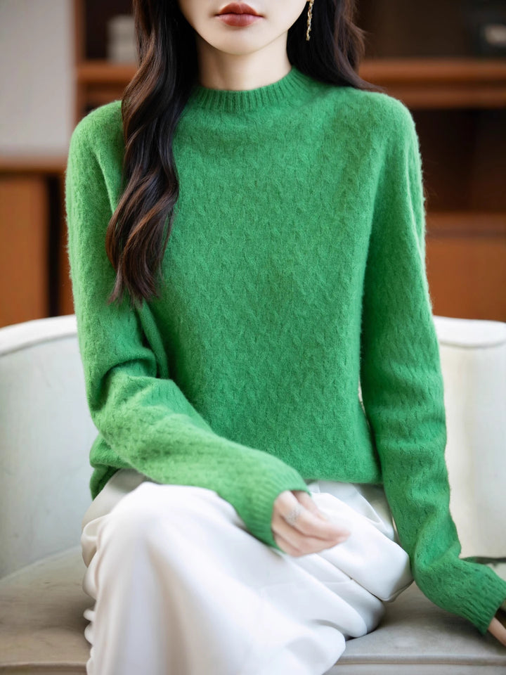 Women's Soft Fine Knit Sweater with Short Mock Neck, Light Mohair Look and Relaxed Silhouette Mune Fashion