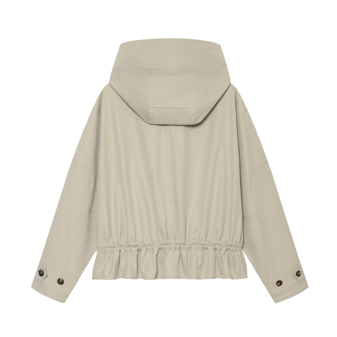 Women short parka with high funnel collar, drawstring waist and concealed button placket Mune Fashion