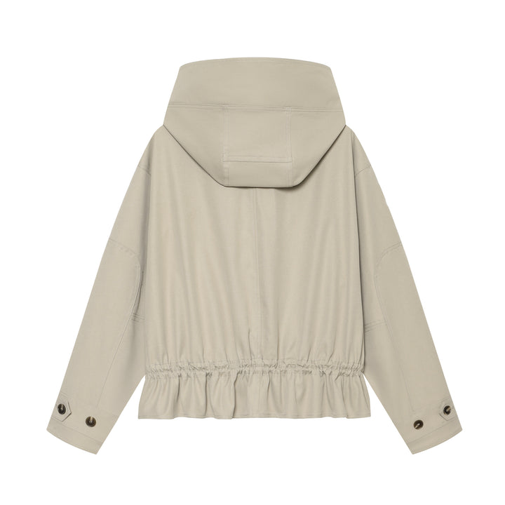 Women short parka with high funnel collar, drawstring waist and concealed button placket Mune Fashion