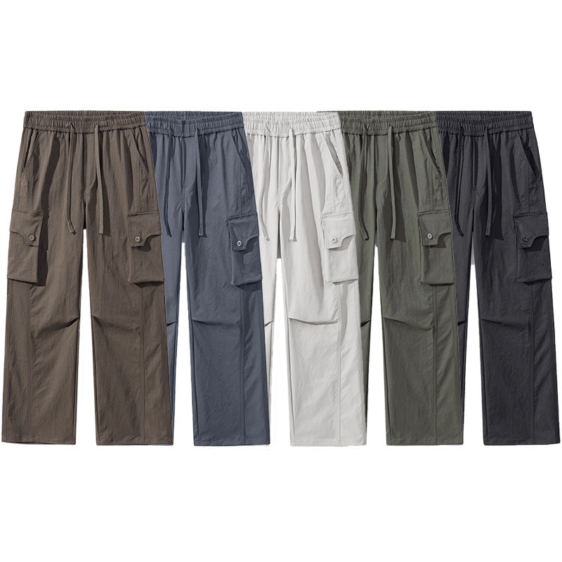 Men's Loose Twill Cargo Pants with Drawstring Waist and Large Flap Pockets Mune Fashion