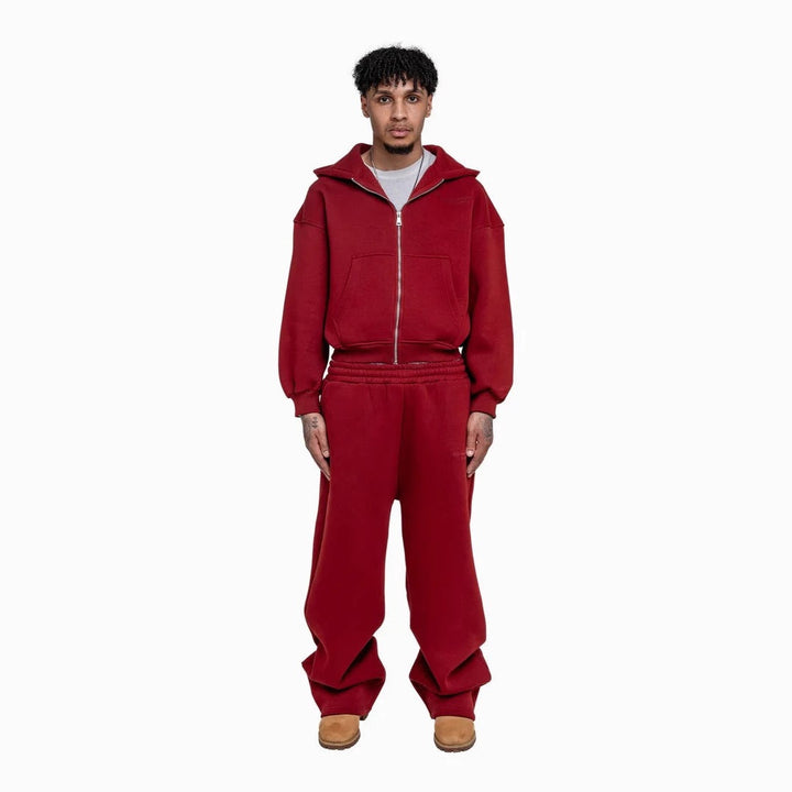Men's casual zip-up hoodie and palazzo pants set with dropped-shoulder silhouette Mune Fashion
