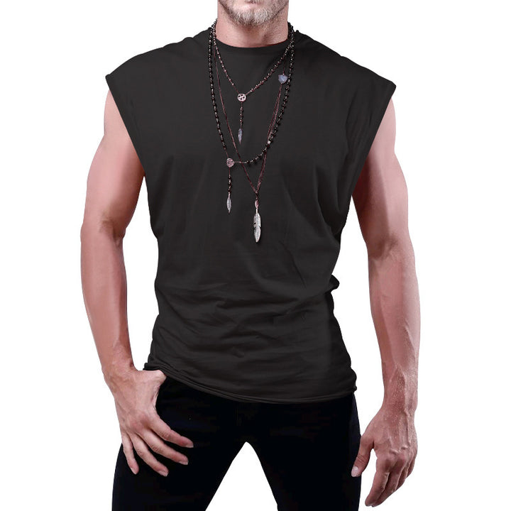 Men's fitted sleeveless muscle shirt made of cotton blend with wide shoulder sections Mune Fashion