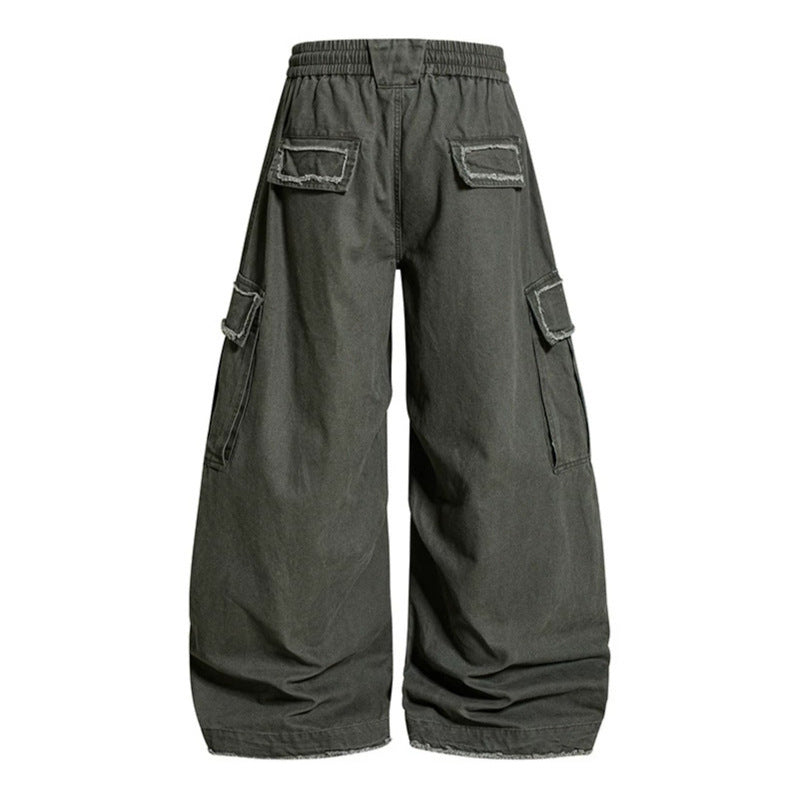 Women's Wide Cargo Pants with Elastic Waistband, Cargo Pockets, and Adjustable Hem Mune Fashion