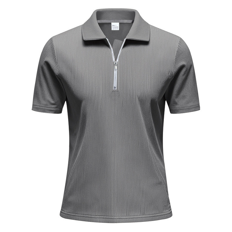 Men's short-sleeved polo with a short zipper at the collar and fine ribbed texture Mune Fashion