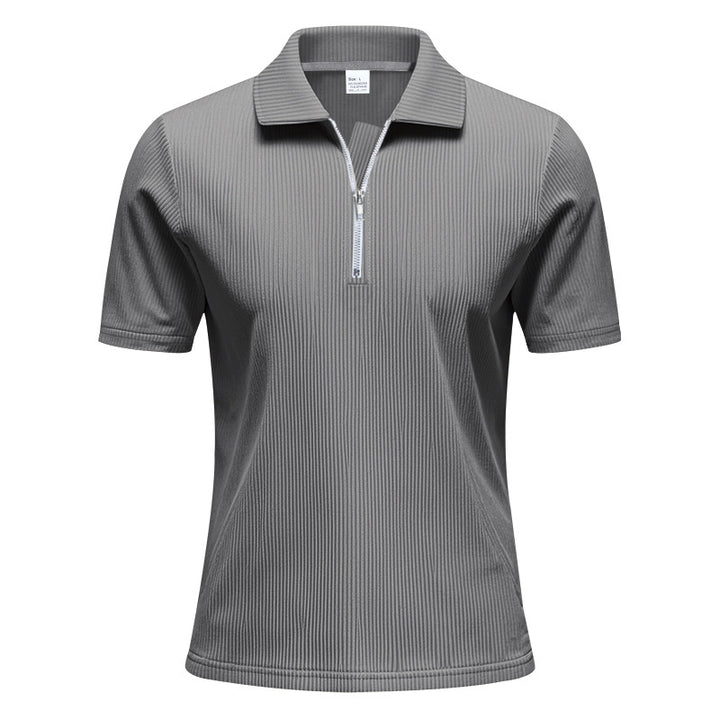 Men's short-sleeved polo with a short zipper at the collar and fine ribbed texture Mune Fashion