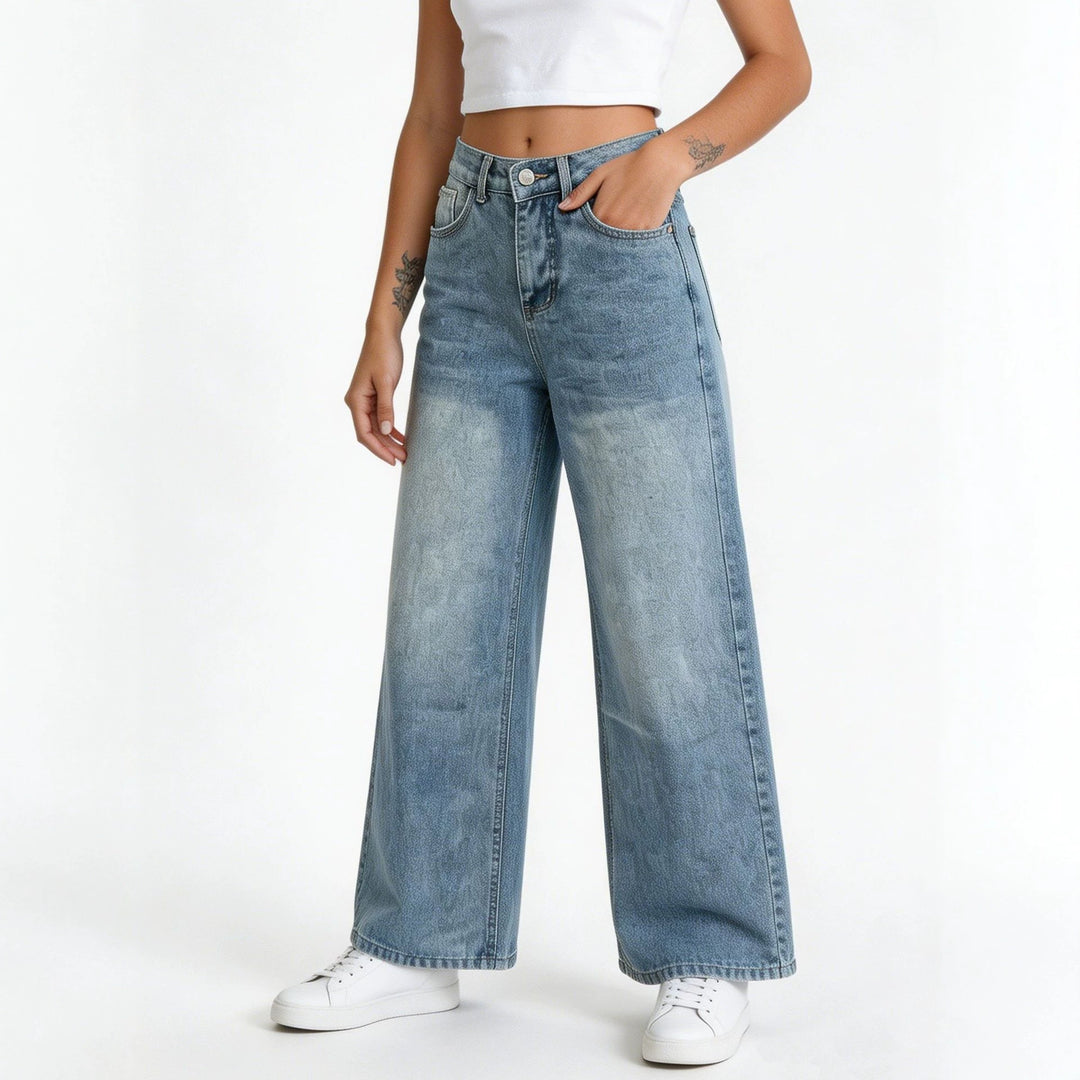 Women's high-waisted Palazzo jeans with extra wide leg and tailored cut Mune Fashion