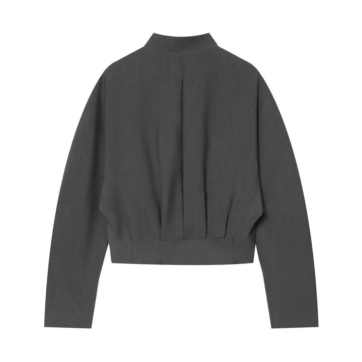 Women's Tailored Short Blazer with Stand Collar, V-Neck and Three-Button Detail Mune Fashion