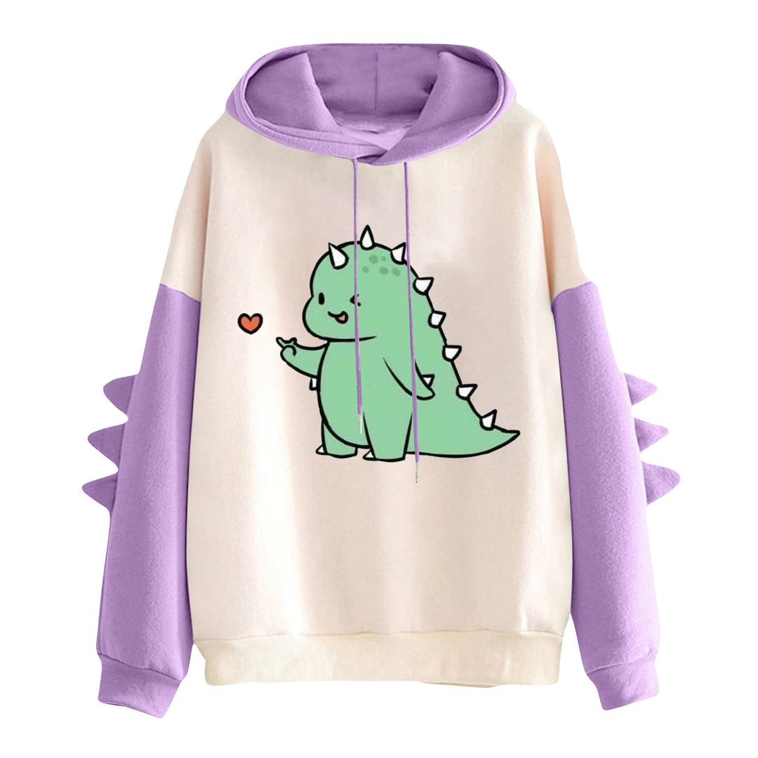 Women's hoodie with cute dinosaur print and three-dimensional spikes Mune Fashion