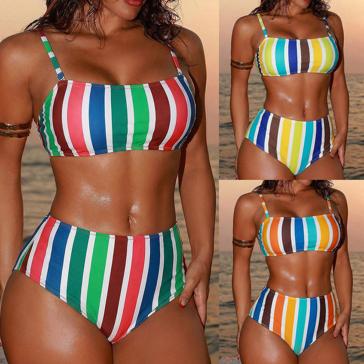 Ladies High-Cut Bikini with Wide Stripes Mune Fashion