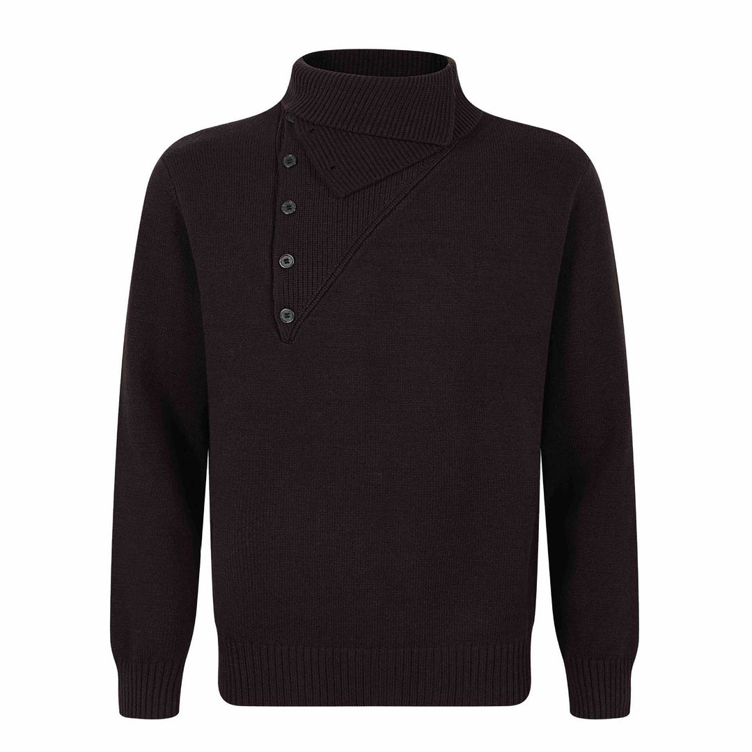 Men's knitted sweater with asymmetrical button placket and high stand-up collar Mune Fashion