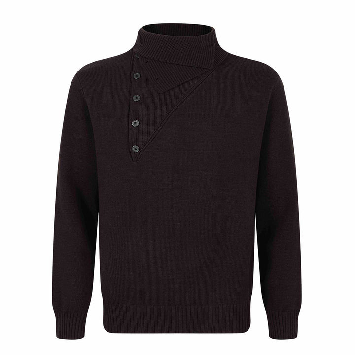 Men's knitted sweater with asymmetrical button placket and high stand-up collar Mune Fashion
