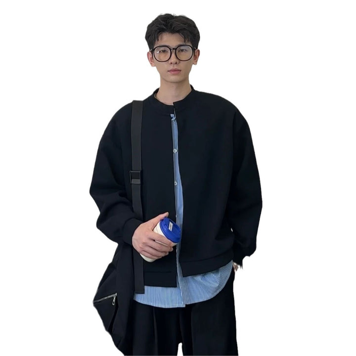 Men's sweatshirt in layered look with concealed button placket and round neckline Mune Fashion