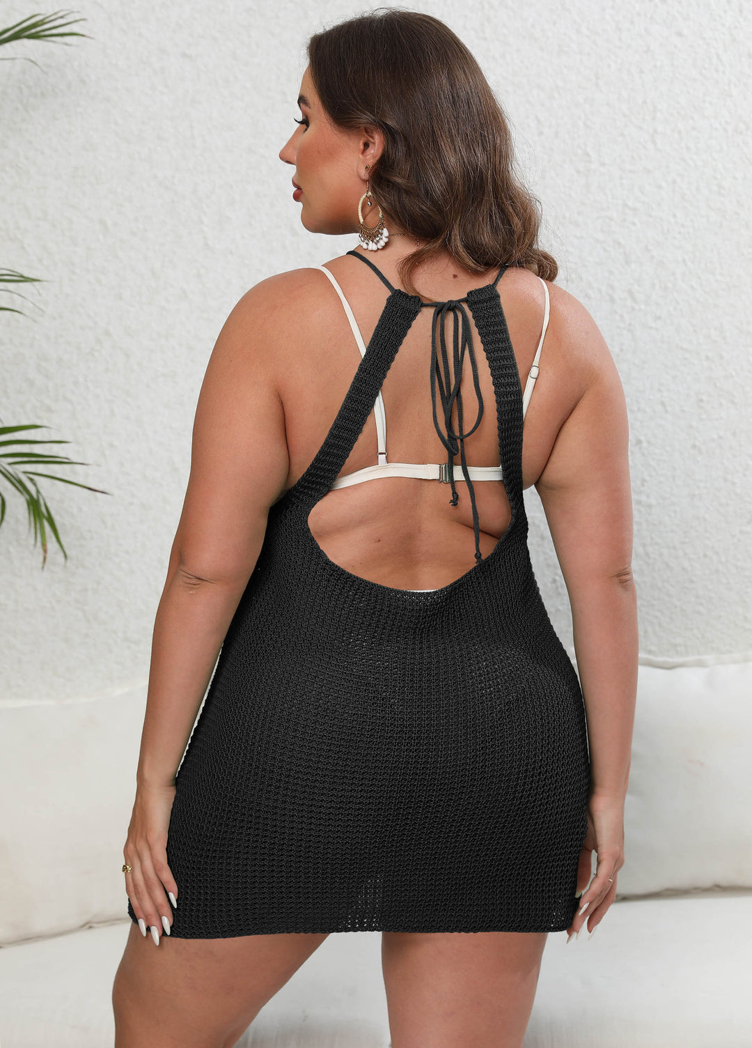 Women's crocheted beach cover-up with deep back neckline Mune Fashion