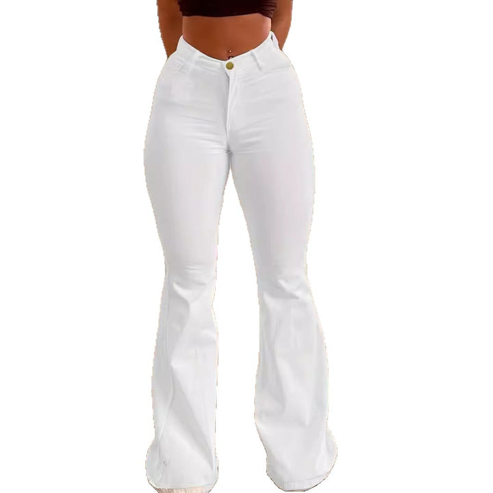 Women’s High-Waist Flared Trousers made of Stretch Denim with a Figure-Hugging Hip Fit Mune Fashion