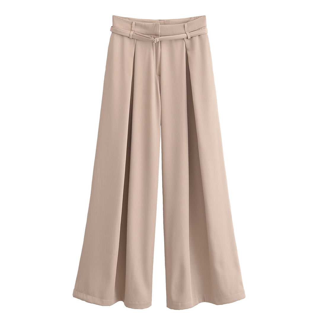 Women’s Palazzo Trousers with Pleats, Extra Wide Leg and Fine Tie Belt Mune Fashion