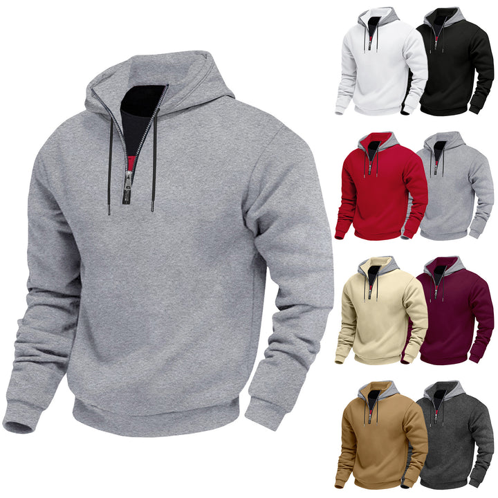 Men's hoodie with short zipper, double-layer hood and drawstring Mune Fashion