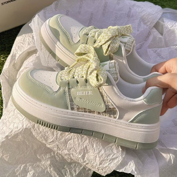 Women’s casual sneakers with dual-layer wedge sole, tweed panel and braided laces Mune Fashion