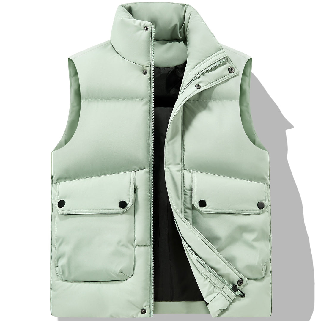 Men's Padded Quilted Vest with High Stand-Up Collar, Flap Pockets & Concealed Zipper Mune Fashion