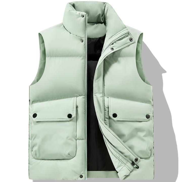 Men's Padded Quilted Vest with High Stand-Up Collar, Flap Pockets & Concealed Zipper Mune Fashion