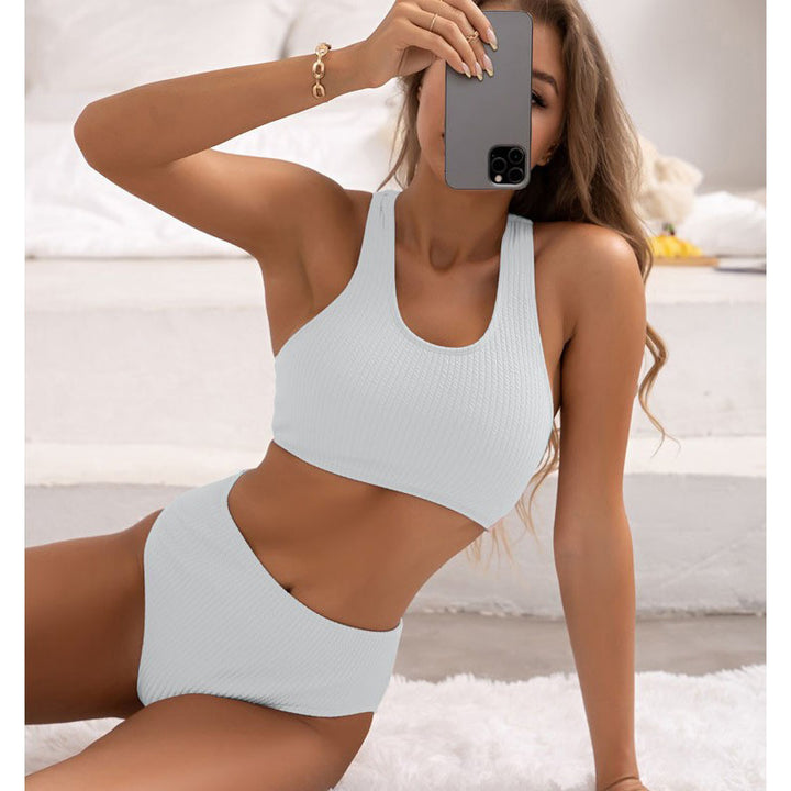 Women's Sporty Bikini Set with High-Cut Bottom and Racerback Top Mune Fashion