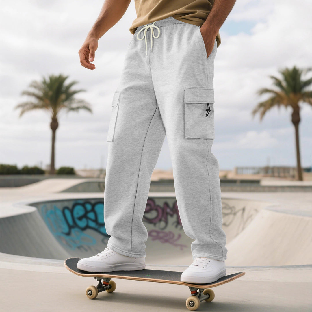 Men's Relaxed-Fit Cargo Jogging Pants with Elastic Waistband, Patch Pocket & Drawstring