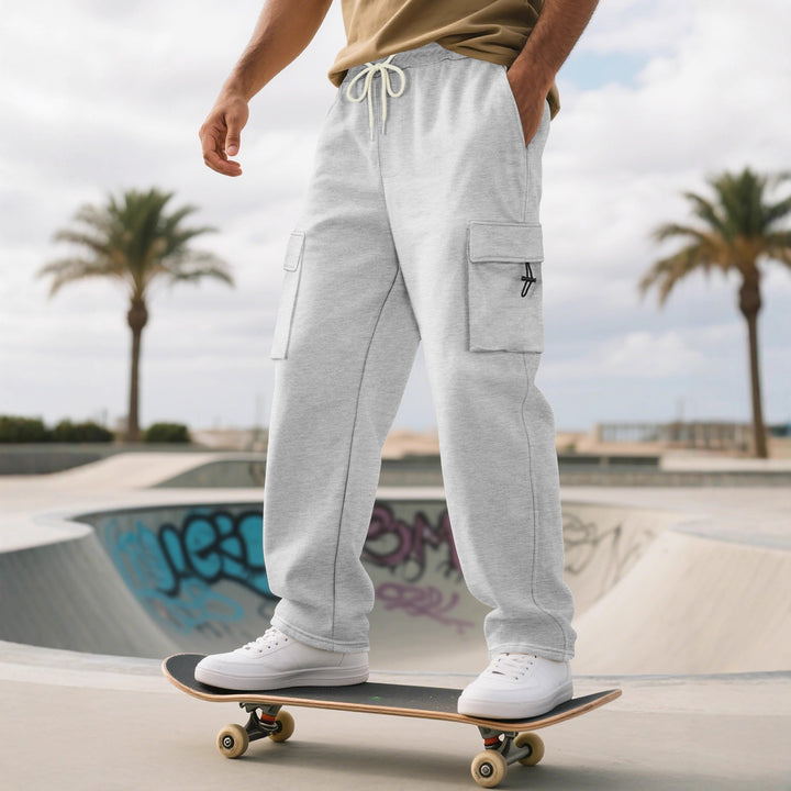 Men's Relaxed-Fit Cargo Jogging Pants with Elastic Waistband, Patch Pocket & Drawstring