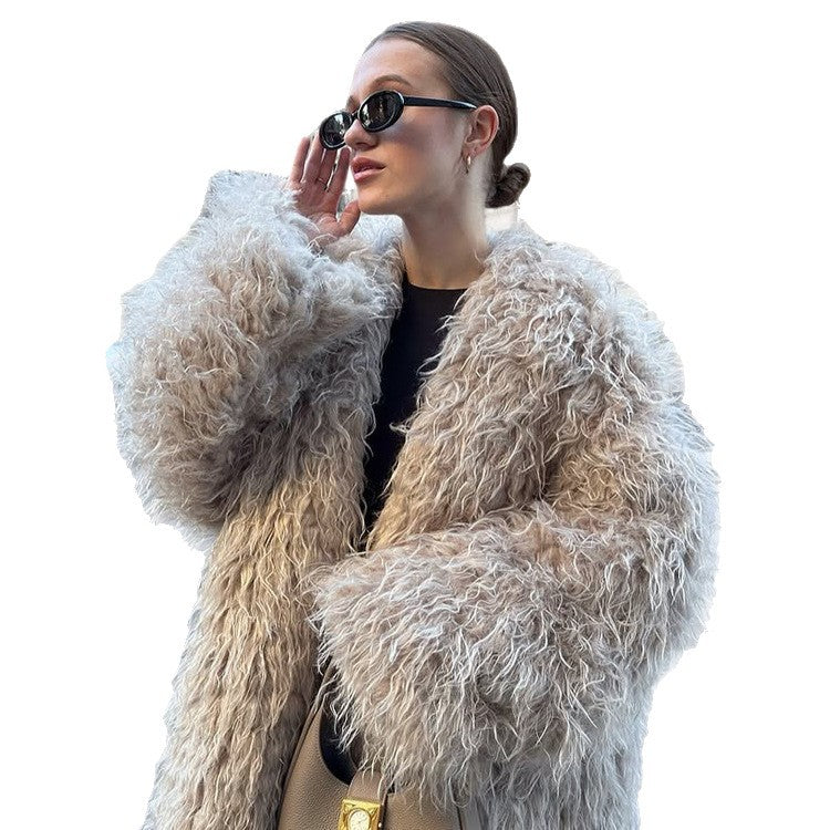 Women's Oversize Curly Faux Fur Coat in Shaggy Look Mune Fashion
