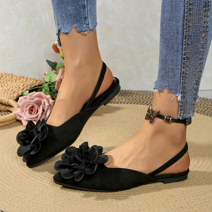 Damen Slingback-Mules mit spitzer Zehenpartie und großer Blumenapplikation Mune Fashion