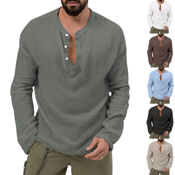 Men's relaxed Henley set made of lightweight cotton gauze with drawstring pants Mune Fashion