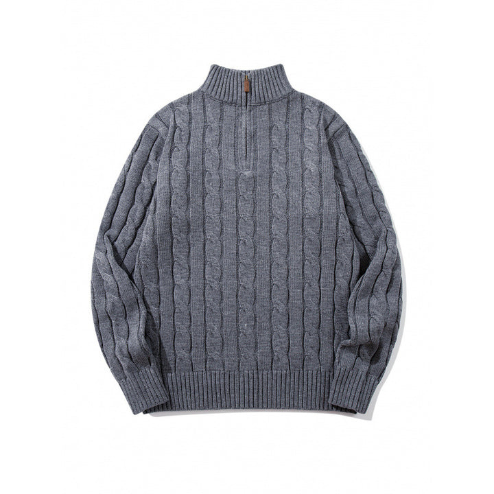 Unisex Coarse Knitted Half-Zip Cable Pattern Sweater with Stand-Up Collar and Ribbed Edges Mune Fashion