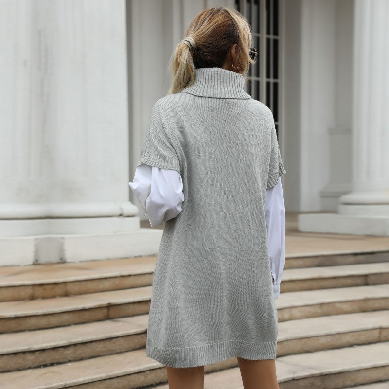 Women's knitted dress with roll neck, cable pattern and sleeveless tunic silhouette Mune Fashion