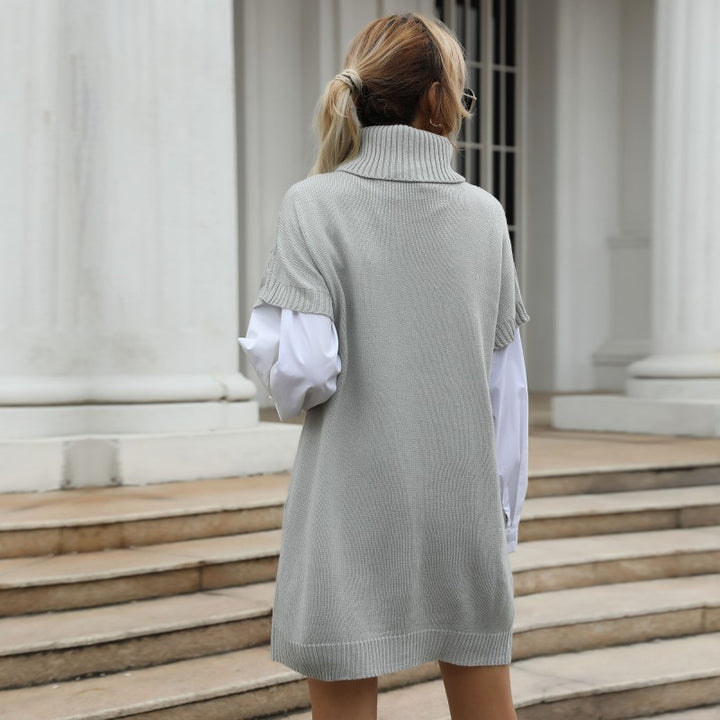 Women's knitted dress with roll neck, cable pattern and sleeveless tunic silhouette Mune Fashion