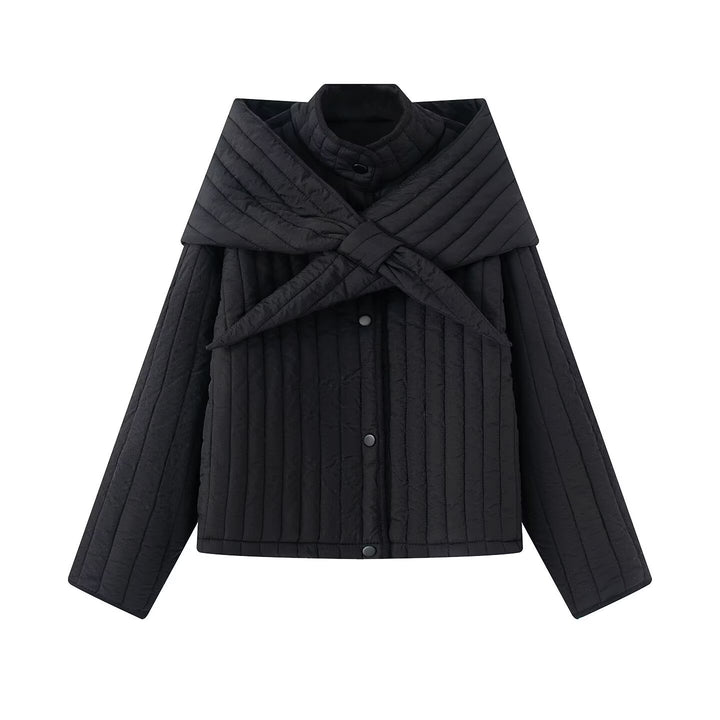 Women's quilted jacket with oversized wrap collar and snap button placket Mune Fashion