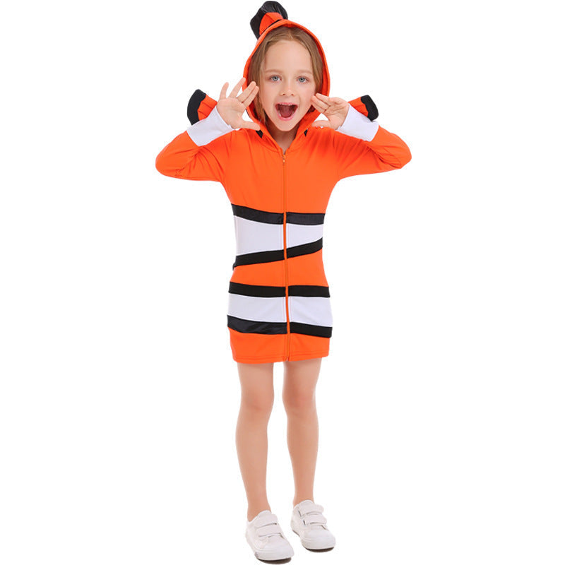 Ladies' animal costume in clownfish design with hood and colorful accents Mune Fashion