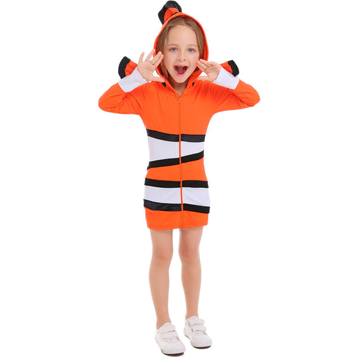 Ladies' animal costume in clownfish design with hood and colorful accents Mune Fashion