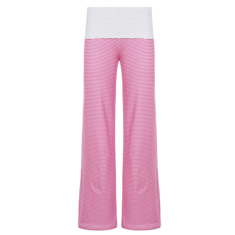 Women's lounge pants with high foldover waistband, wide leg, and fine stripe pattern Mune Fashion