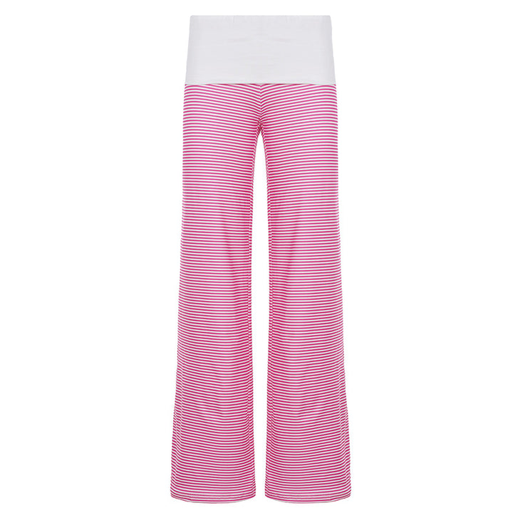 Women's lounge pants with high foldover waistband, wide leg, and fine stripe pattern Mune Fashion